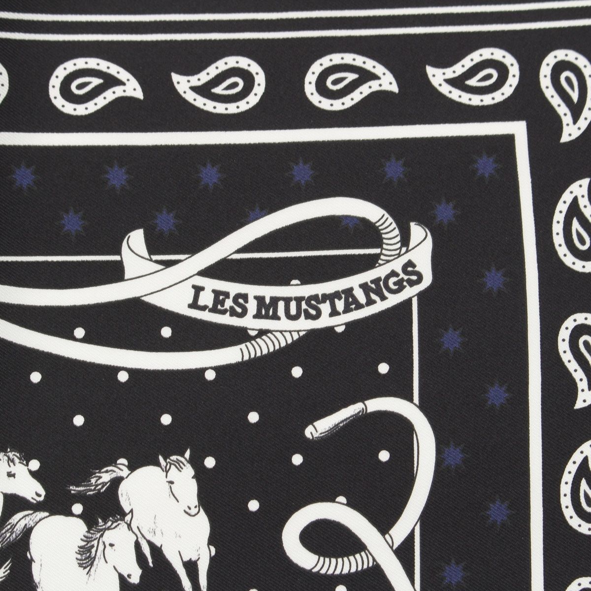 Hermes Carre 55 les Mustangs Bandana Wild Horse Silk Scarf Black — view 8