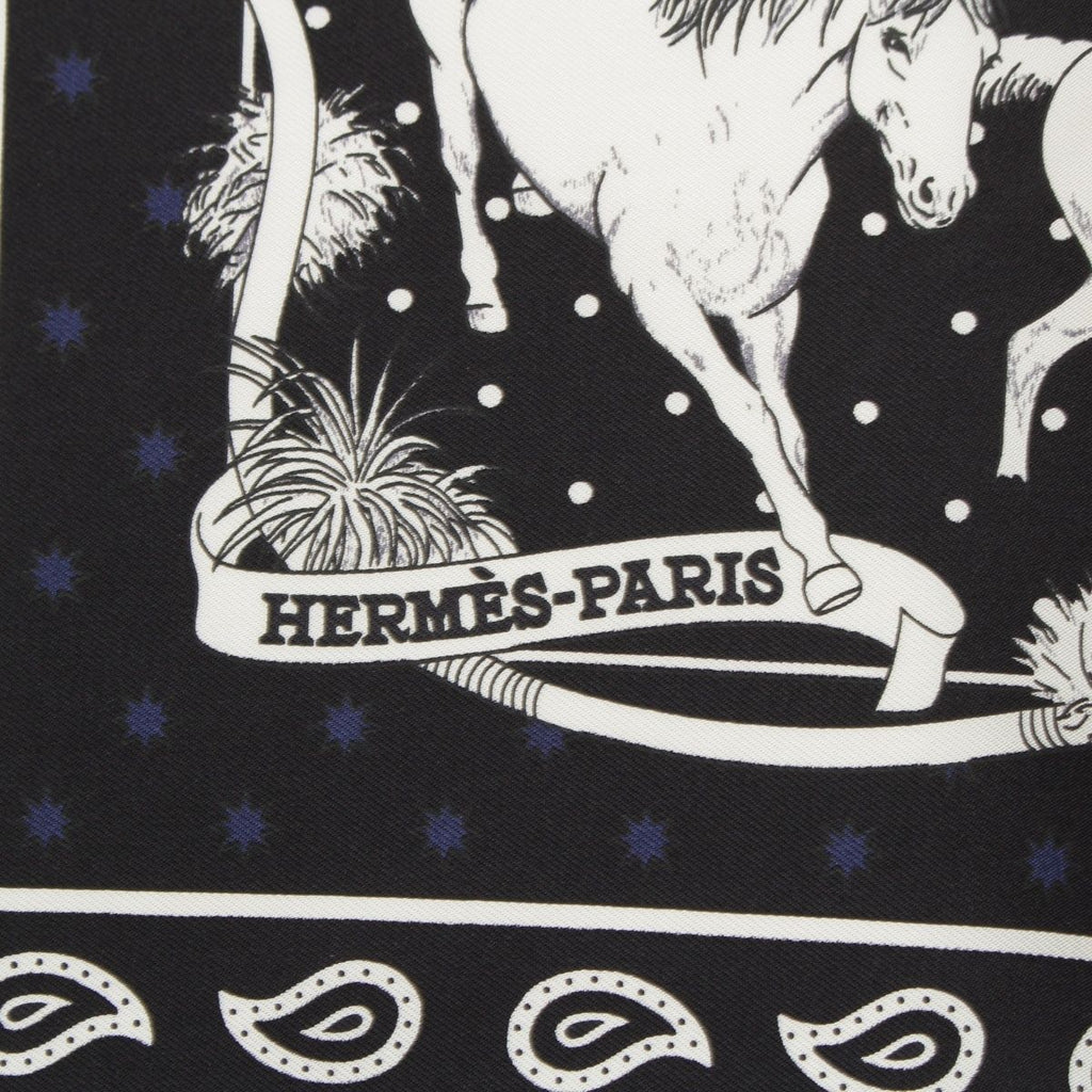 Hermes Carre 55 les Mustangs Bandana Wild Horse Silk Scarf Black — view 7