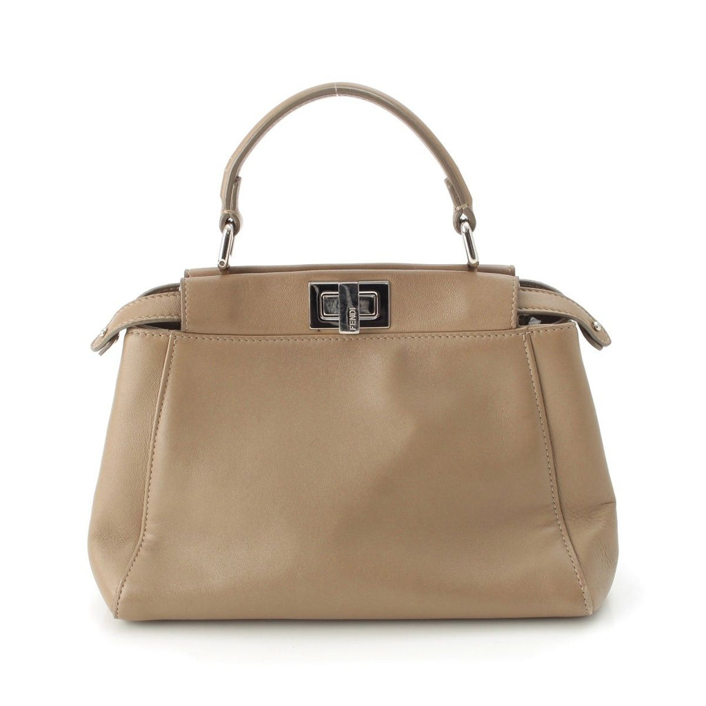 Fendi Peekaboo Mini Leather Shoulder Bag 2-Way Hand Beige