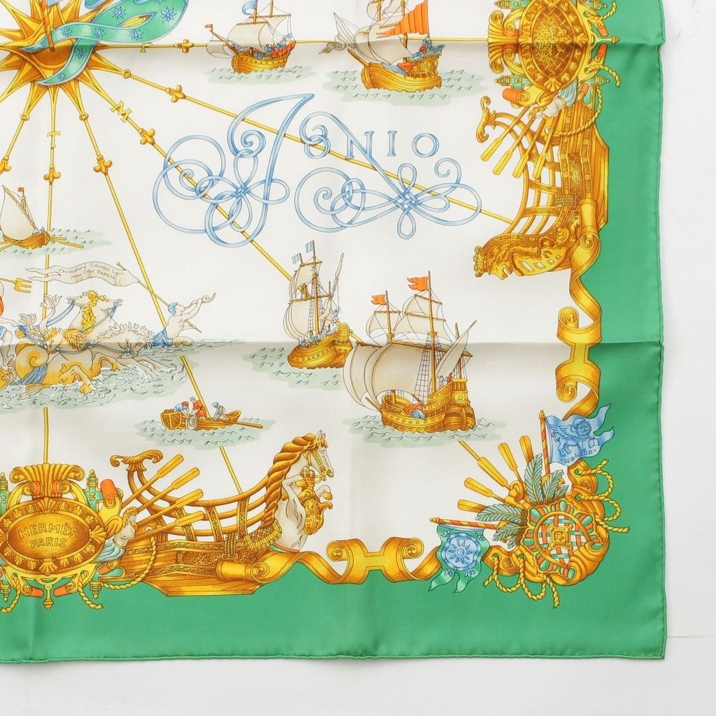 Hermes Carre 90 Silk Voiles de Lumiere Sailing Ship of Light Scarf Green — view 5