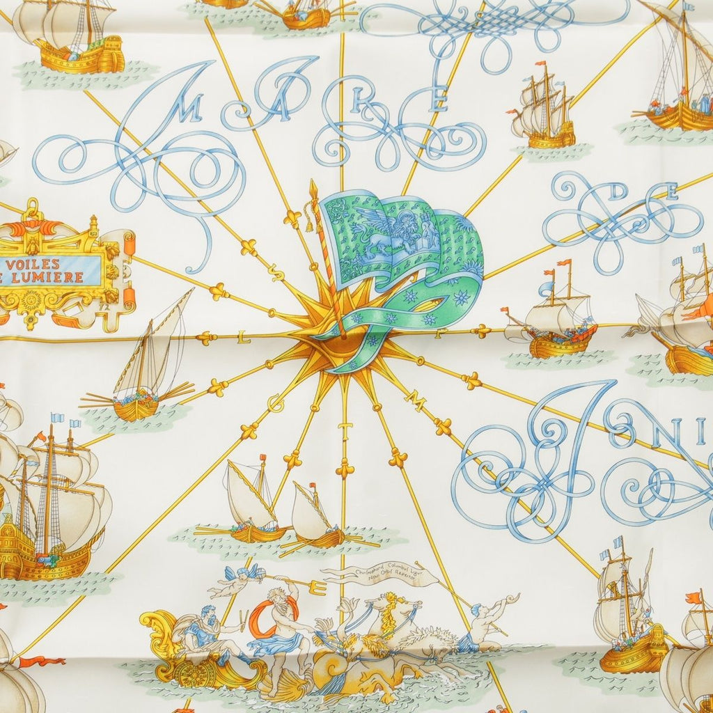 Hermes Carre 90 Silk Voiles de Lumiere Sailing Ship of Light Scarf Green — view 6