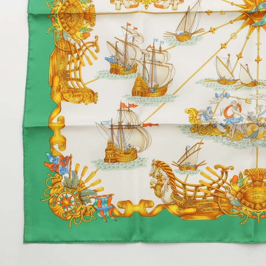Hermes Carre 90 Silk Voiles de Lumiere Sailing Ship of Light Scarf Green — view 4
