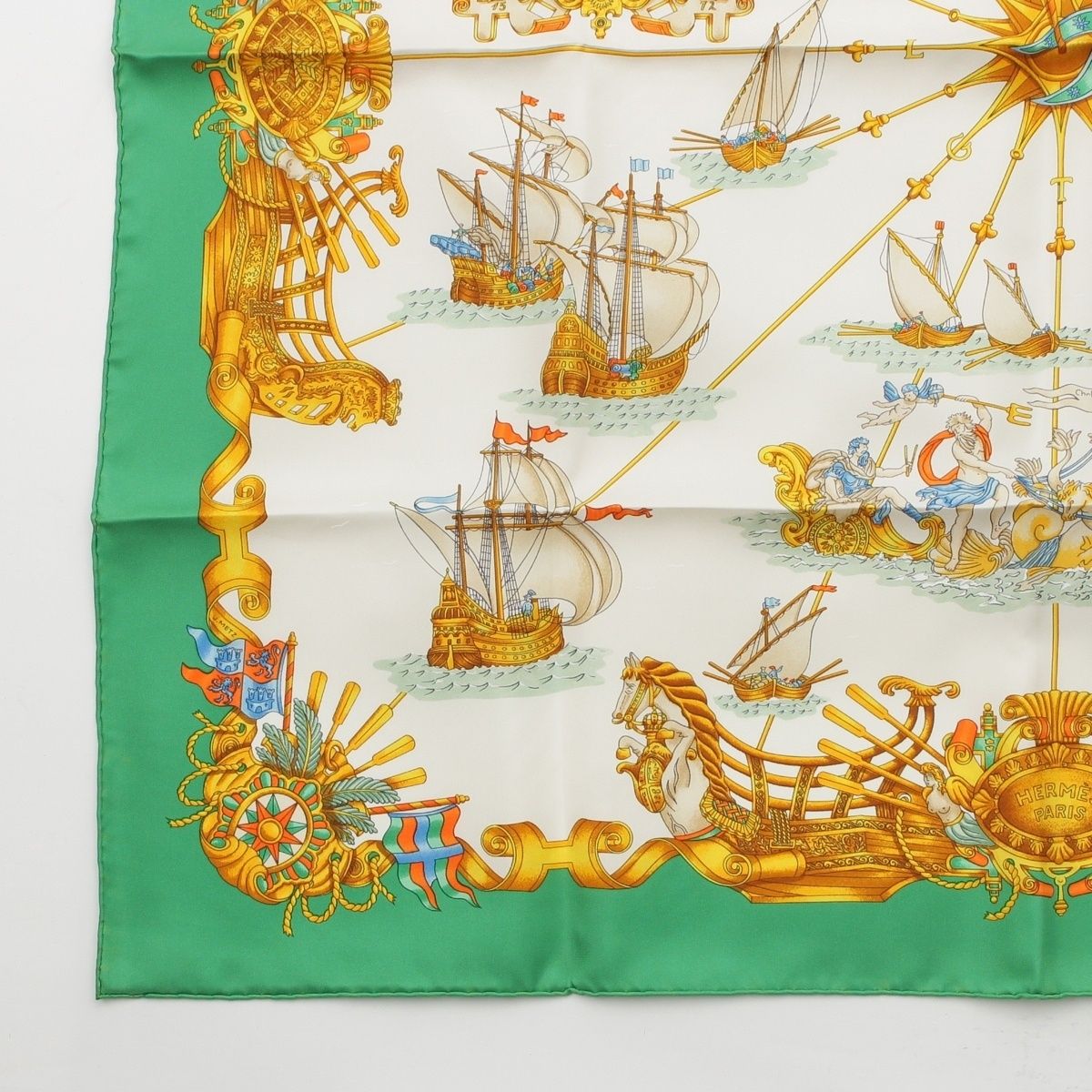 Hermes Carre 90 Silk Voiles de Lumiere Sailing Ship of Light Scarf Green — view 4