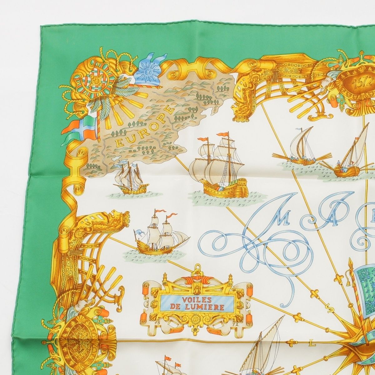 Hermes Carre 90 Silk Voiles de Lumiere Sailing Ship of Light Scarf Green — view 2