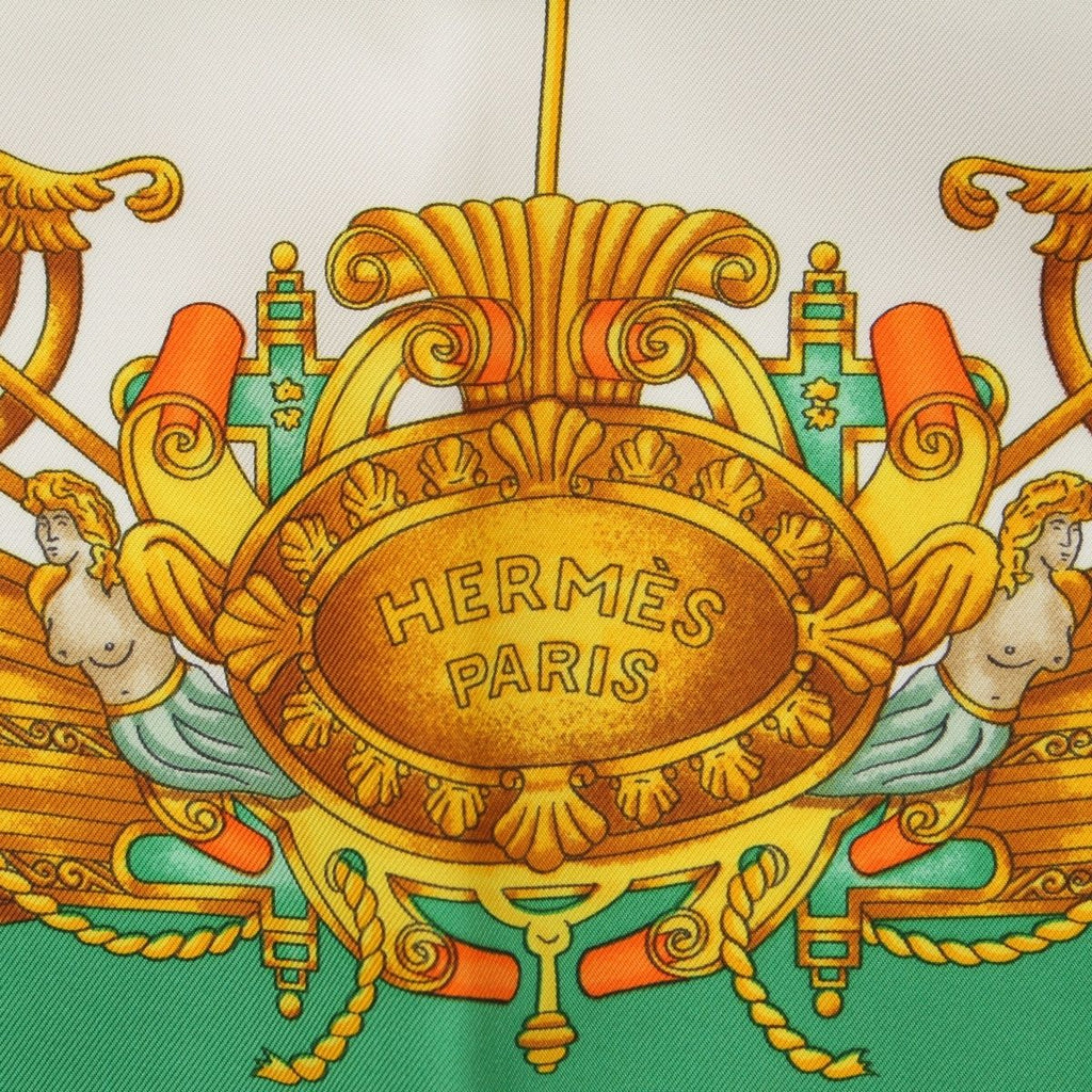 Hermes Carre 90 Silk Voiles de Lumiere Sailing Ship of Light Scarf Green — view 7