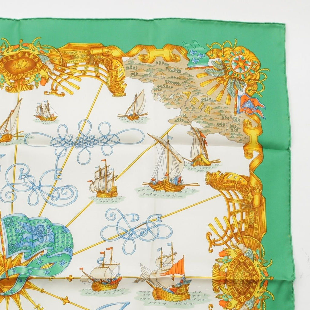 Hermes Carre 90 Silk Voiles de Lumiere Sailing Ship of Light Scarf Green — view 3