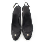 Chanel Satin Sling Back CC Logo Rhinestone Mules Black 37c — view 2