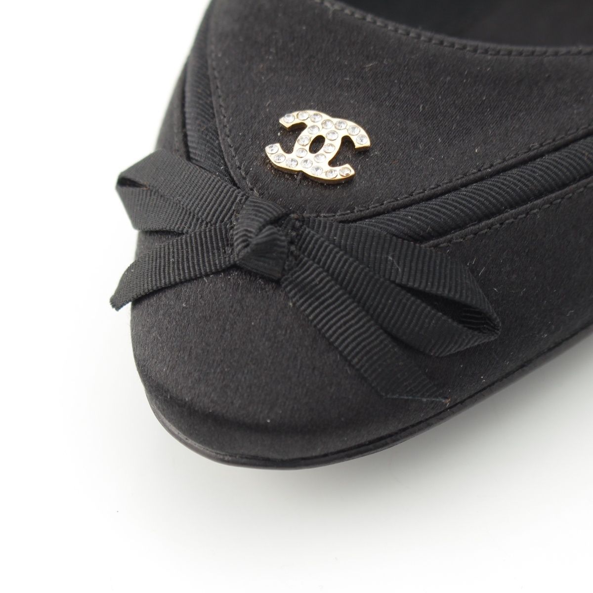Chanel Satin Sling Back CC Logo Rhinestone Mules Black 37c — view 8