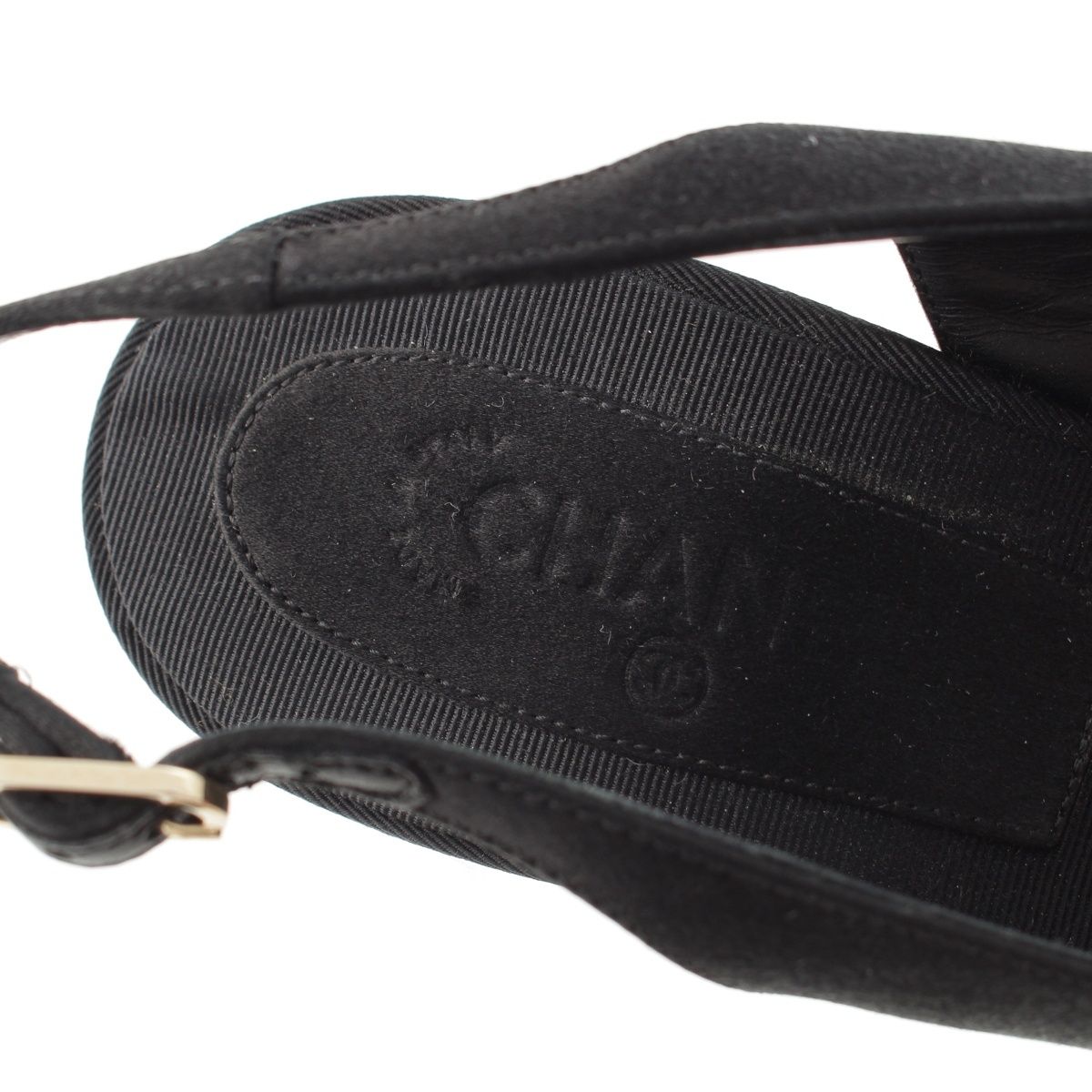 Chanel Satin Sling Back CC Logo Rhinestone Mules Black 37c — view 7