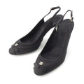 Chanel Satin Sling Back CC Logo Rhinestone Mules Black 37c