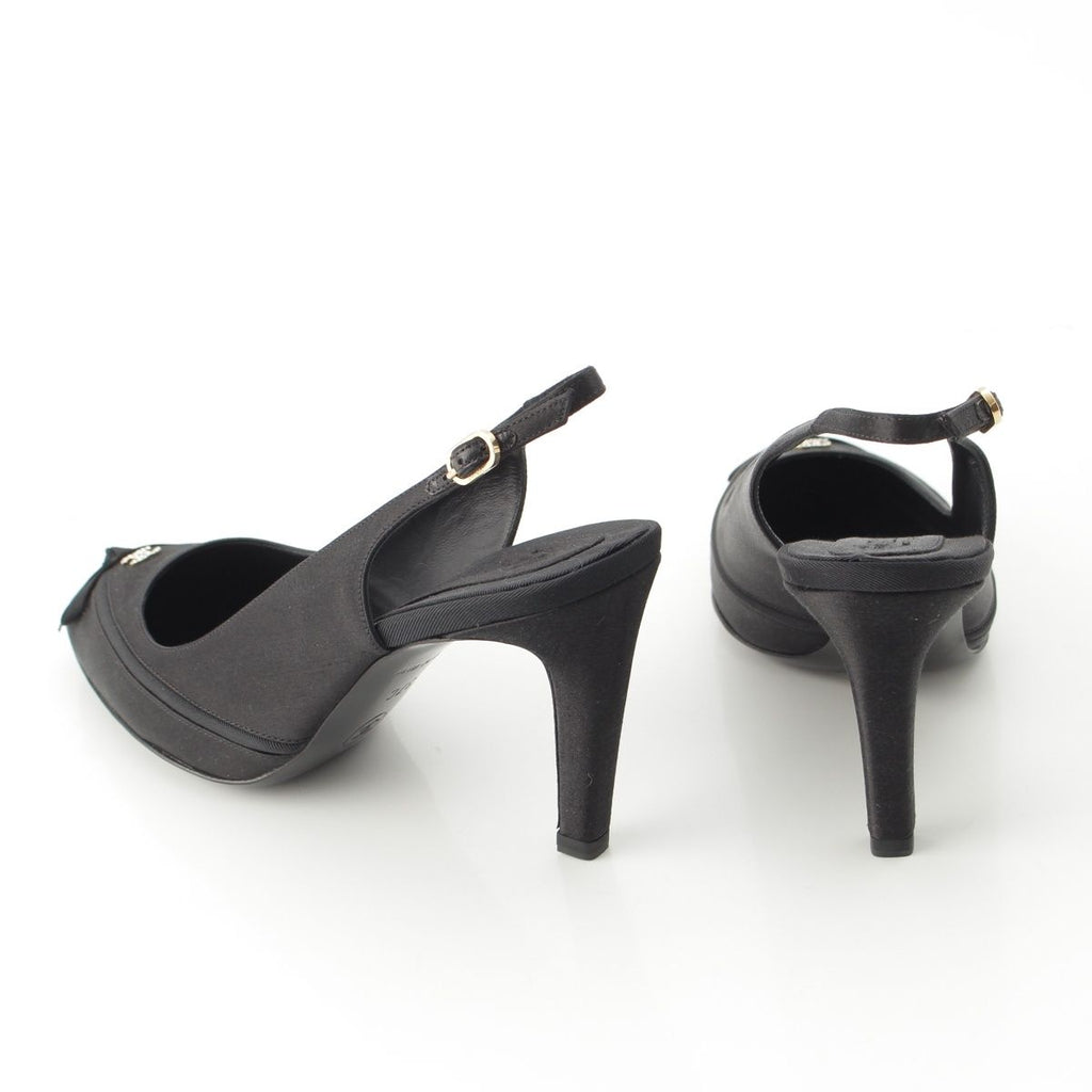 Chanel Satin Sling Back CC Logo Rhinestone Mules Black 37c — view 4