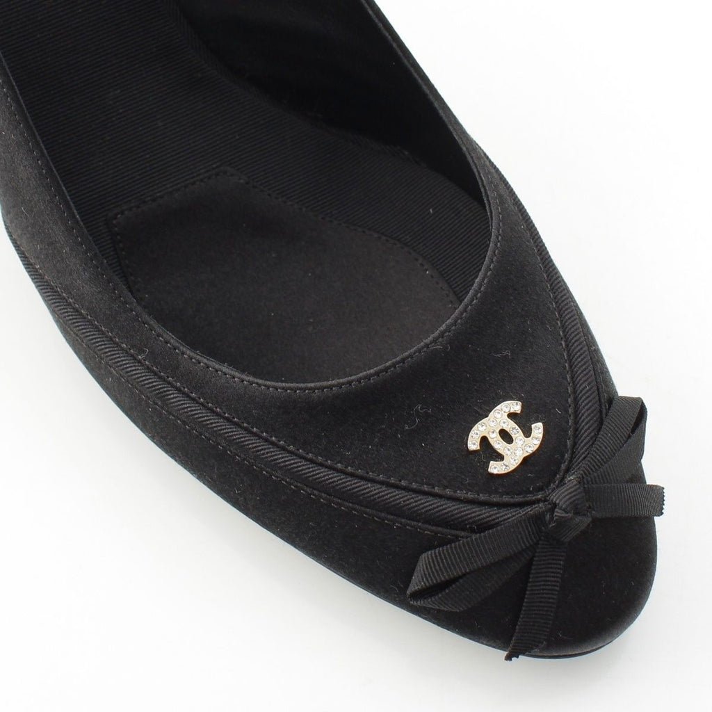 Chanel Satin Sling Back CC Logo Rhinestone Mules Black 37c — view 6