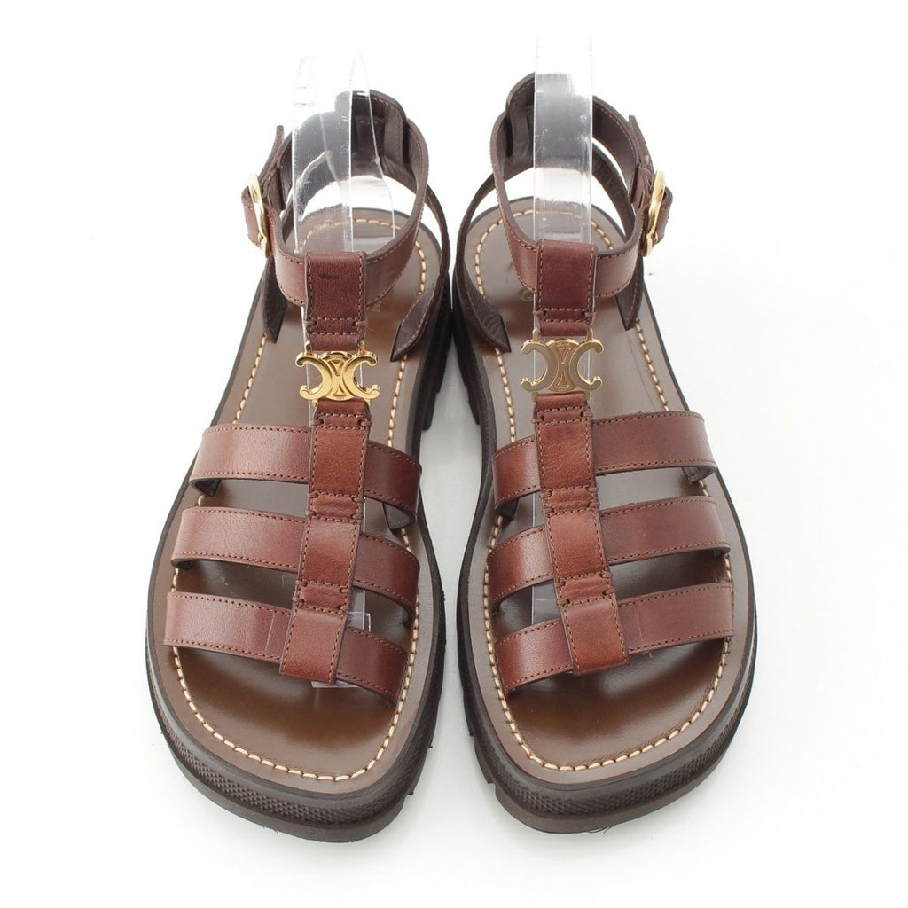 Celine Triomphe Leather Clair Gladiator Sandals Dark Brown — view 2