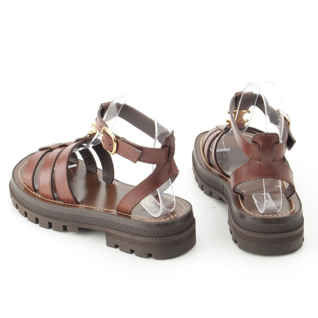 Celine Triomphe Leather Clair Gladiator Sandals Dark Brown — view 4