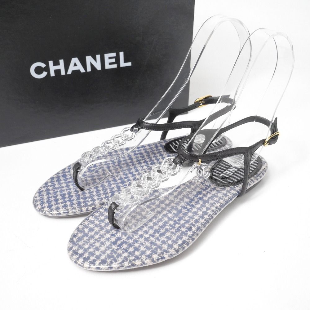 Chanel Sandals 36 10c CC Logo CC Ankle Strap Chain Thong