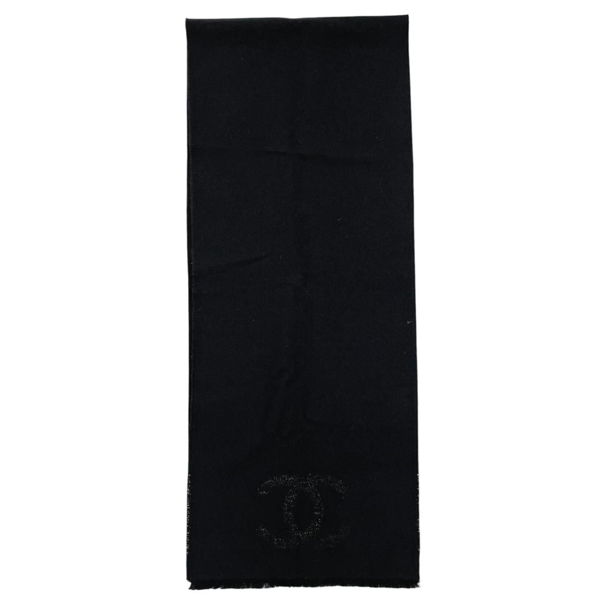 Chanel Scarf CC Logo Wool Lame Black Gold — view 5