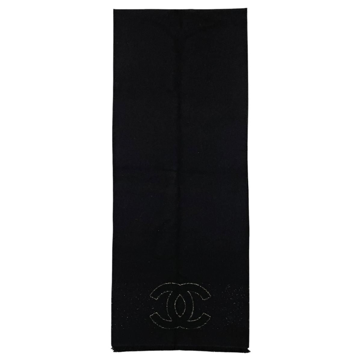Chanel Scarf CC Logo Wool Lame Black Gold — view 4