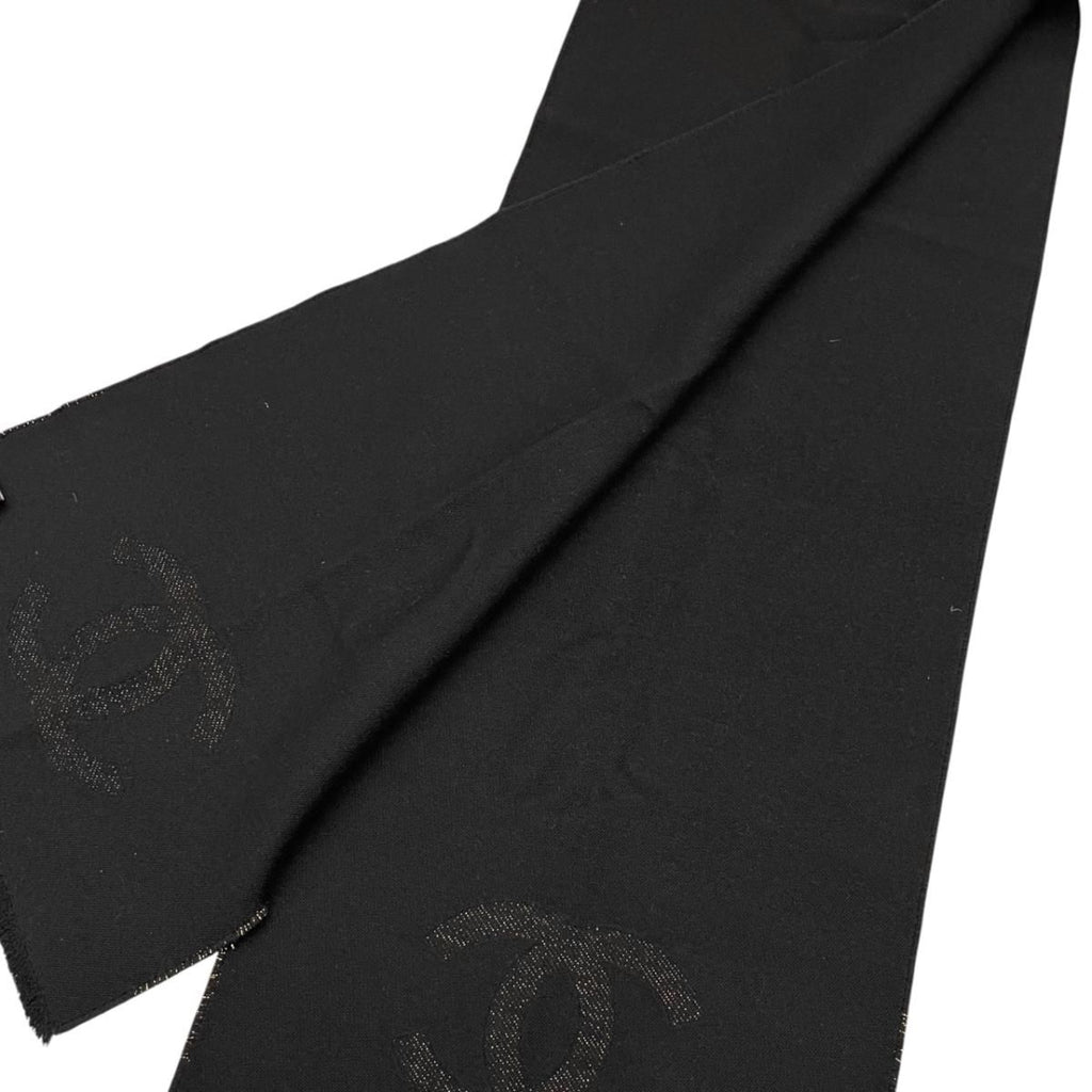 Chanel Scarf CC Logo Wool Lame Black Gold — view 6