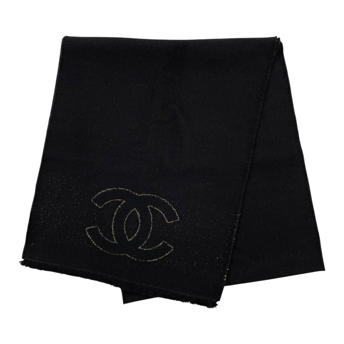 Chanel Scarf CC Logo Wool Lame Black Gold