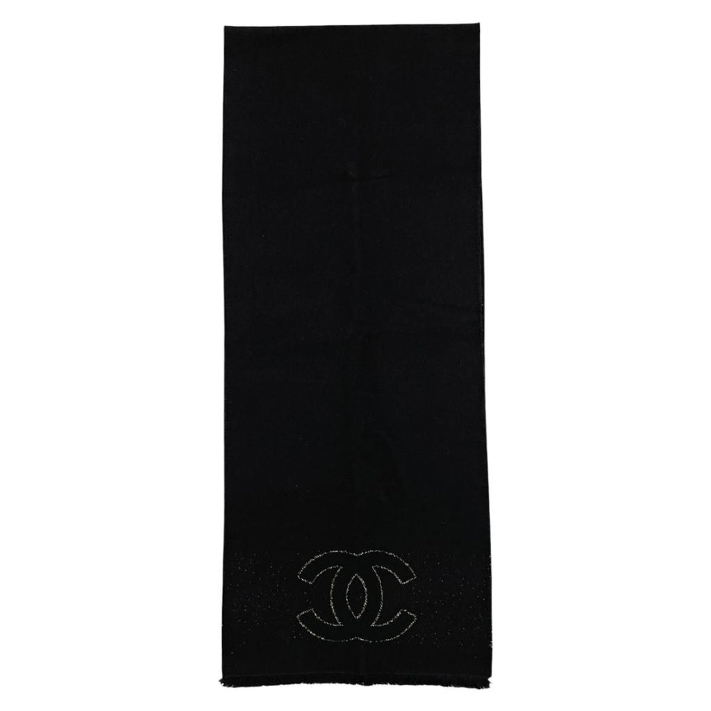 Chanel Scarf CC Logo Wool Lame Black Gold — view 3