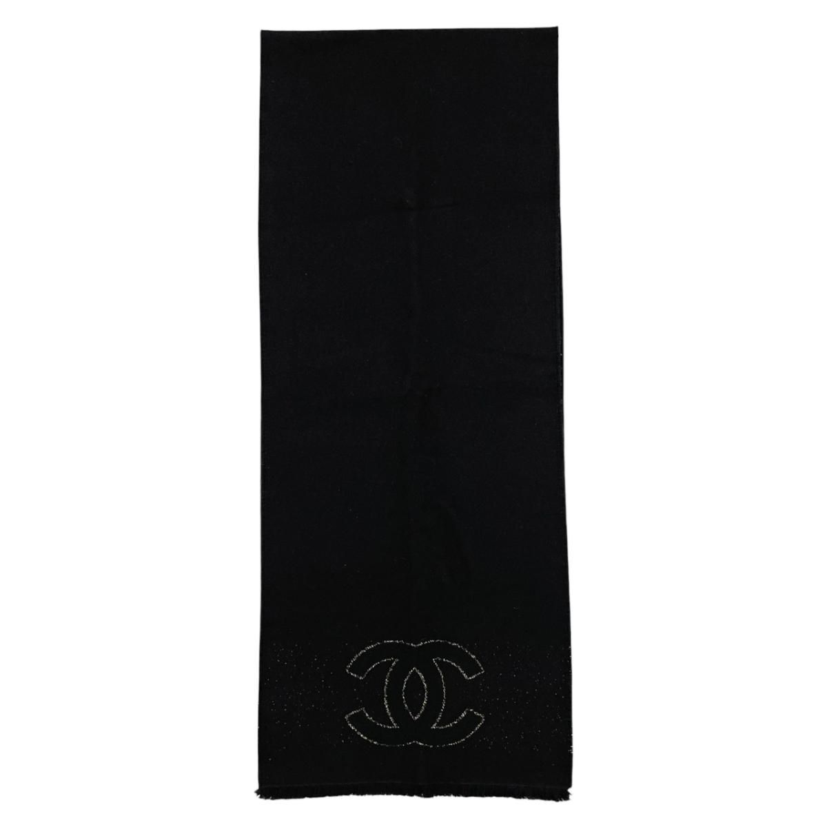 Chanel Scarf CC Logo Wool Lame Black Gold — view 3