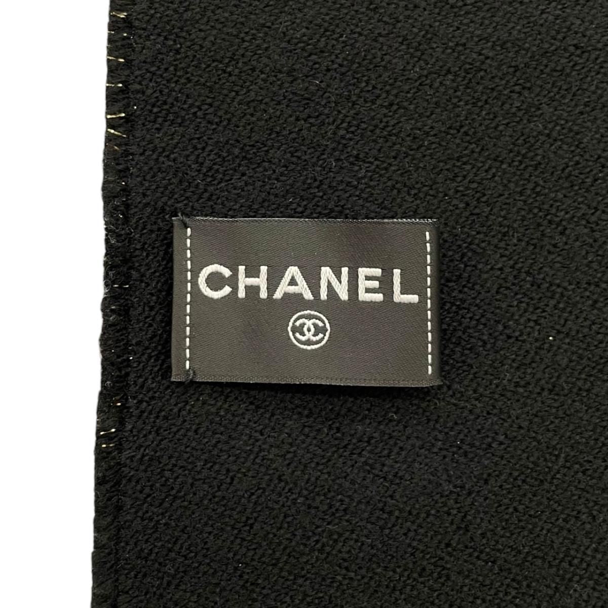 Chanel Scarf CC Logo Wool Lame Black Gold — view 7