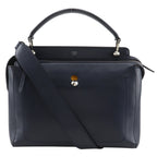 Fendi Com 2-Way Shoulder Calf Navy Blue Handbag