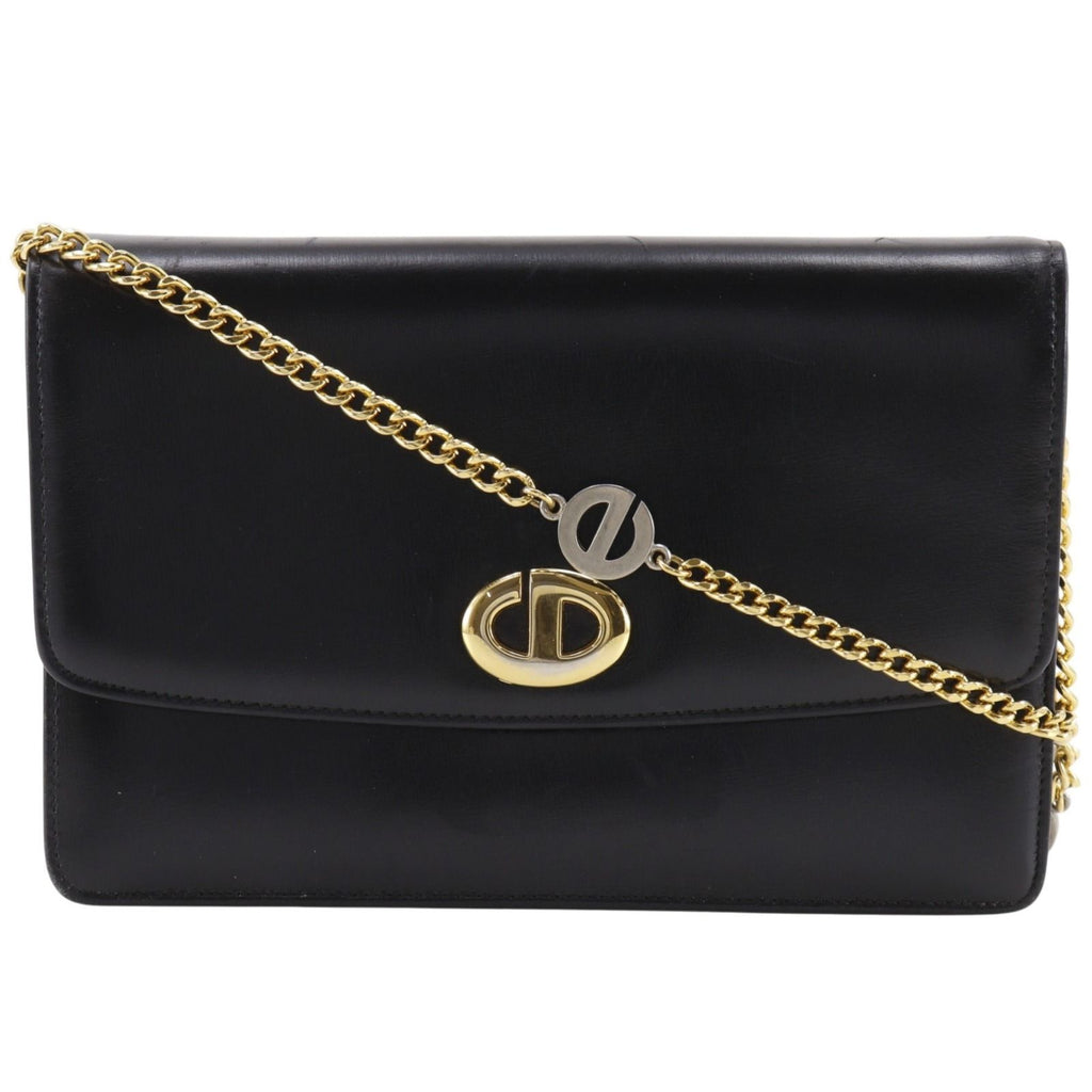 Dior Chain Shoulder 2-Way Clutch CD Logo Calf Black