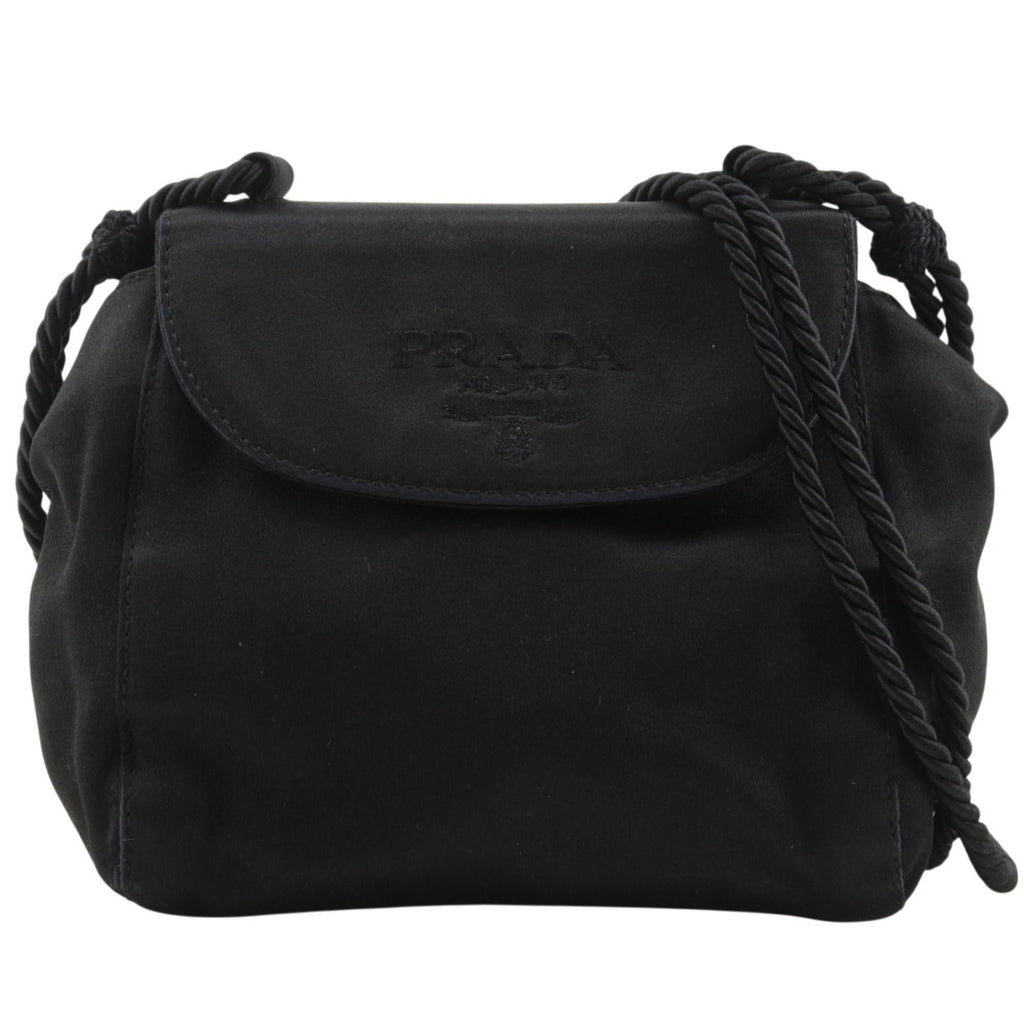 Prada Logo Fringe Satin Black Shoulder