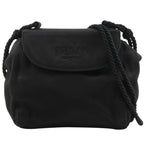 Prada Logo Fringe Satin Black Shoulder
