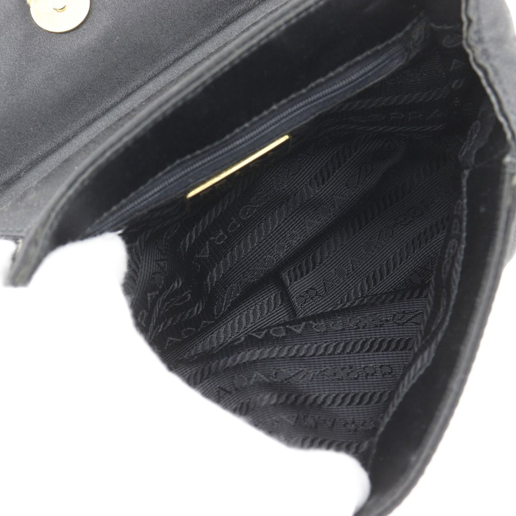 Prada Logo Fringe Satin Black Shoulder — view 6