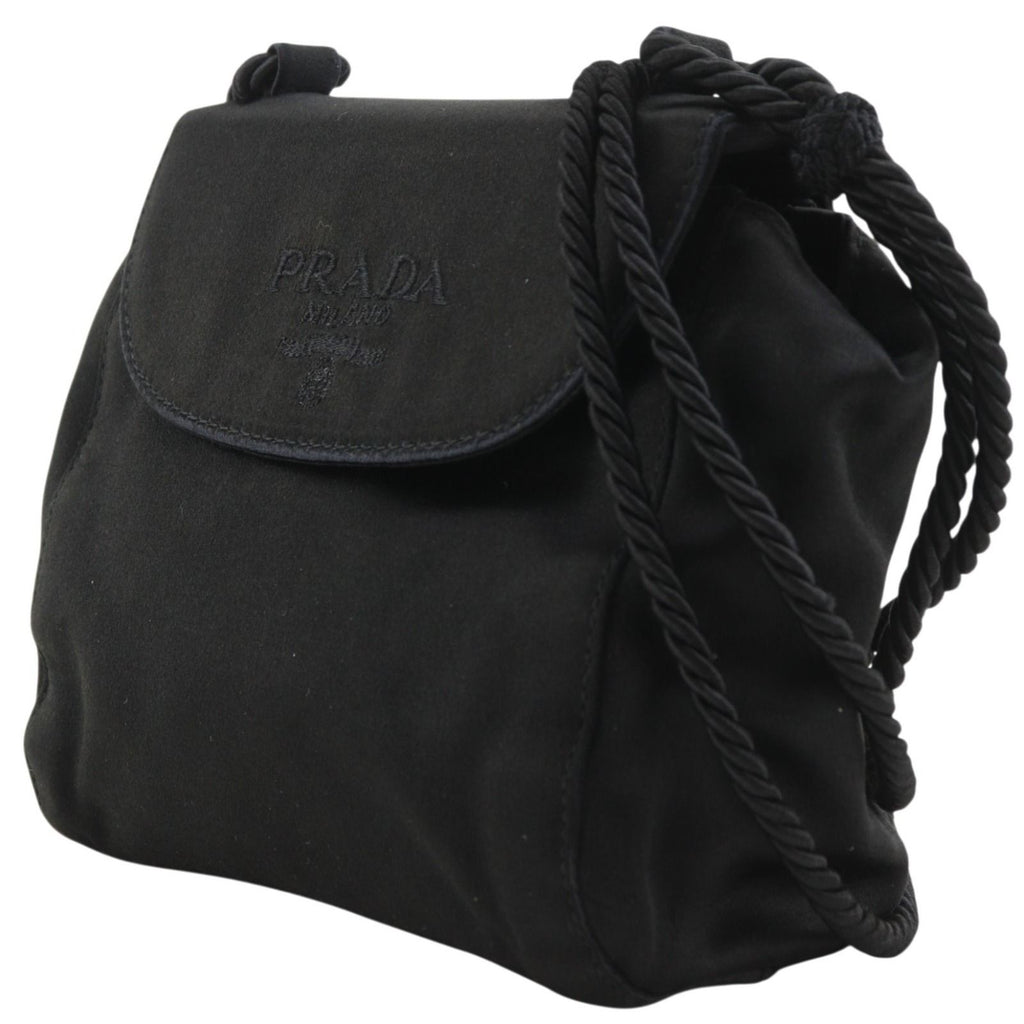 Prada Logo Fringe Satin Black Shoulder — view 2