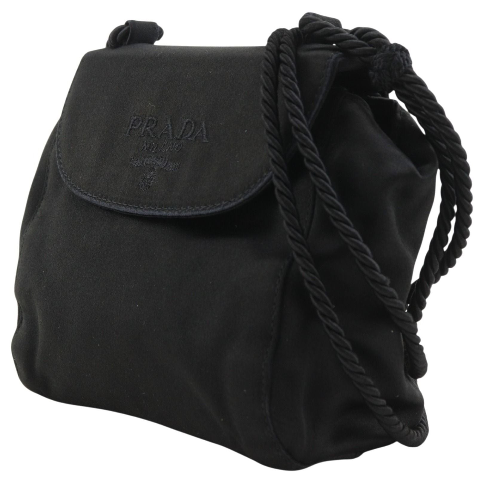 Prada Logo Fringe Satin Black Shoulder — view 2