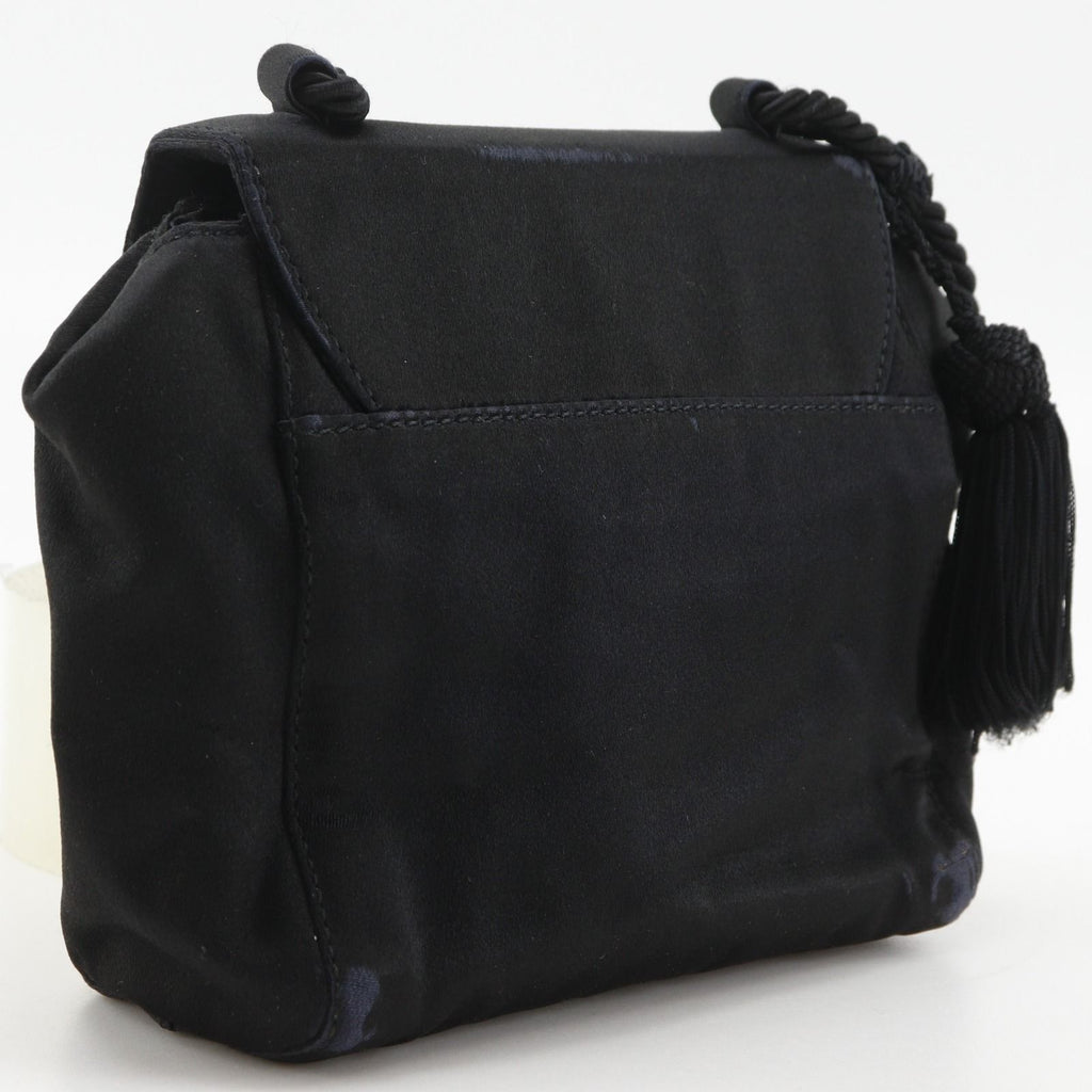 Prada Logo Fringe Satin Black Shoulder — view 3