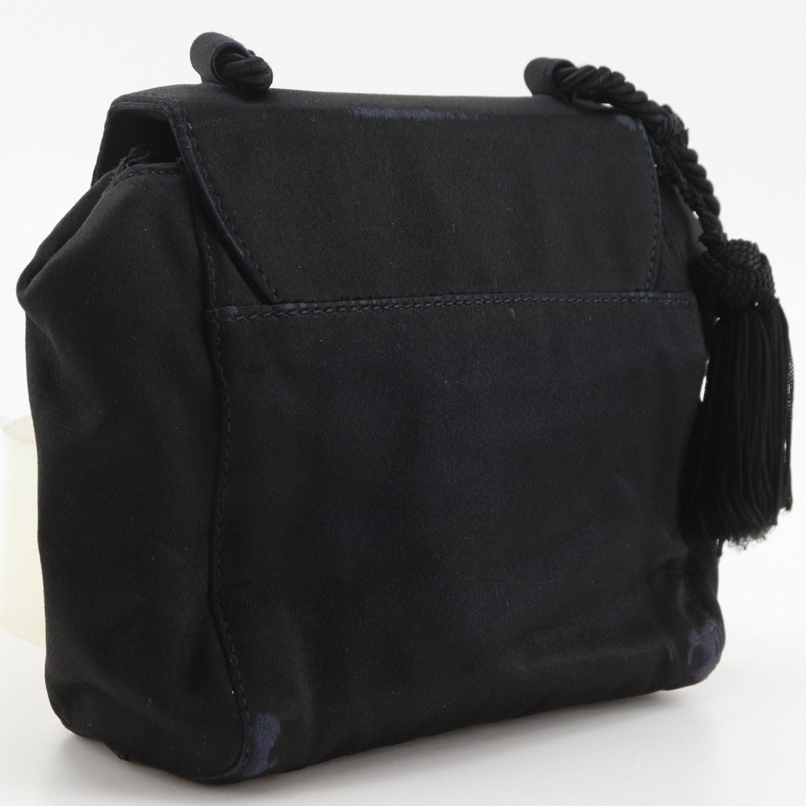 Prada Logo Fringe Satin Black Shoulder — view 3