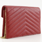 Saint Laurent Envelope Chain Shoulder Leather Red Wallet — view 3