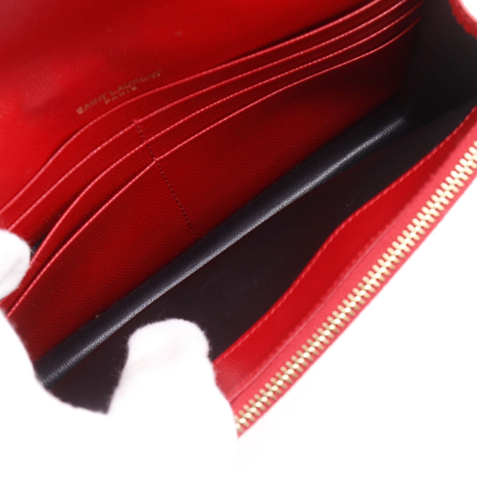 Saint Laurent Envelope Chain Shoulder Leather Red Wallet — view 6