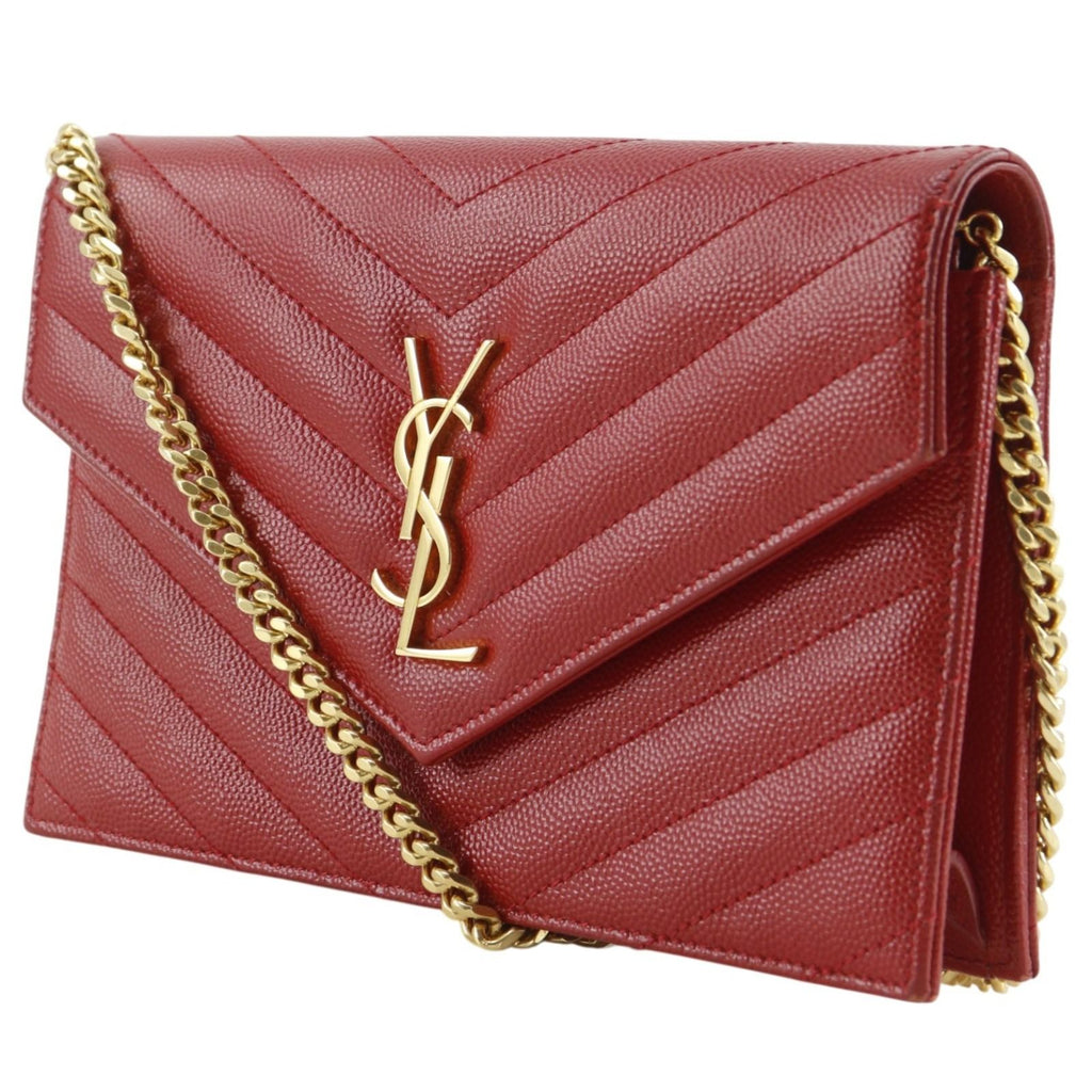 Saint Laurent Envelope Chain Shoulder Leather Red Wallet — view 2