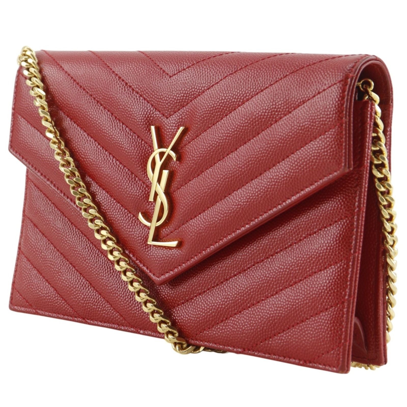 Saint Laurent Envelope Chain Shoulder Leather Red Wallet — view 2
