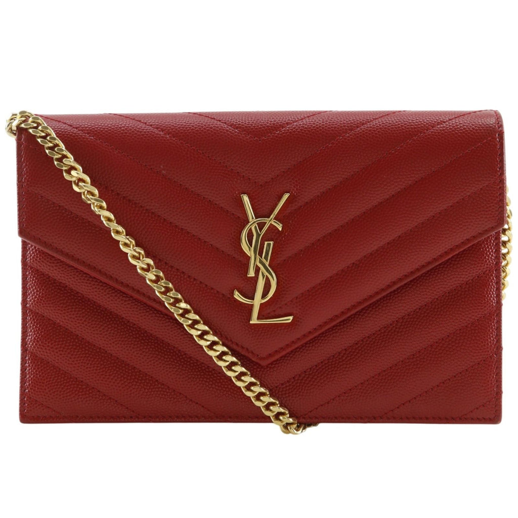 Saint Laurent Envelope Chain Shoulder Leather Red Wallet