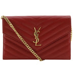 Saint Laurent Envelope Chain Shoulder Leather Red Wallet