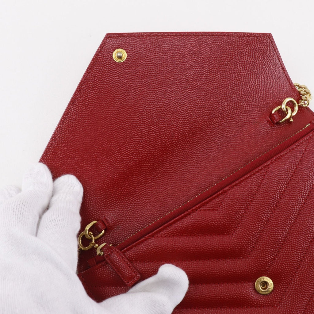 Saint Laurent Envelope Chain Shoulder Leather Red Wallet — view 8