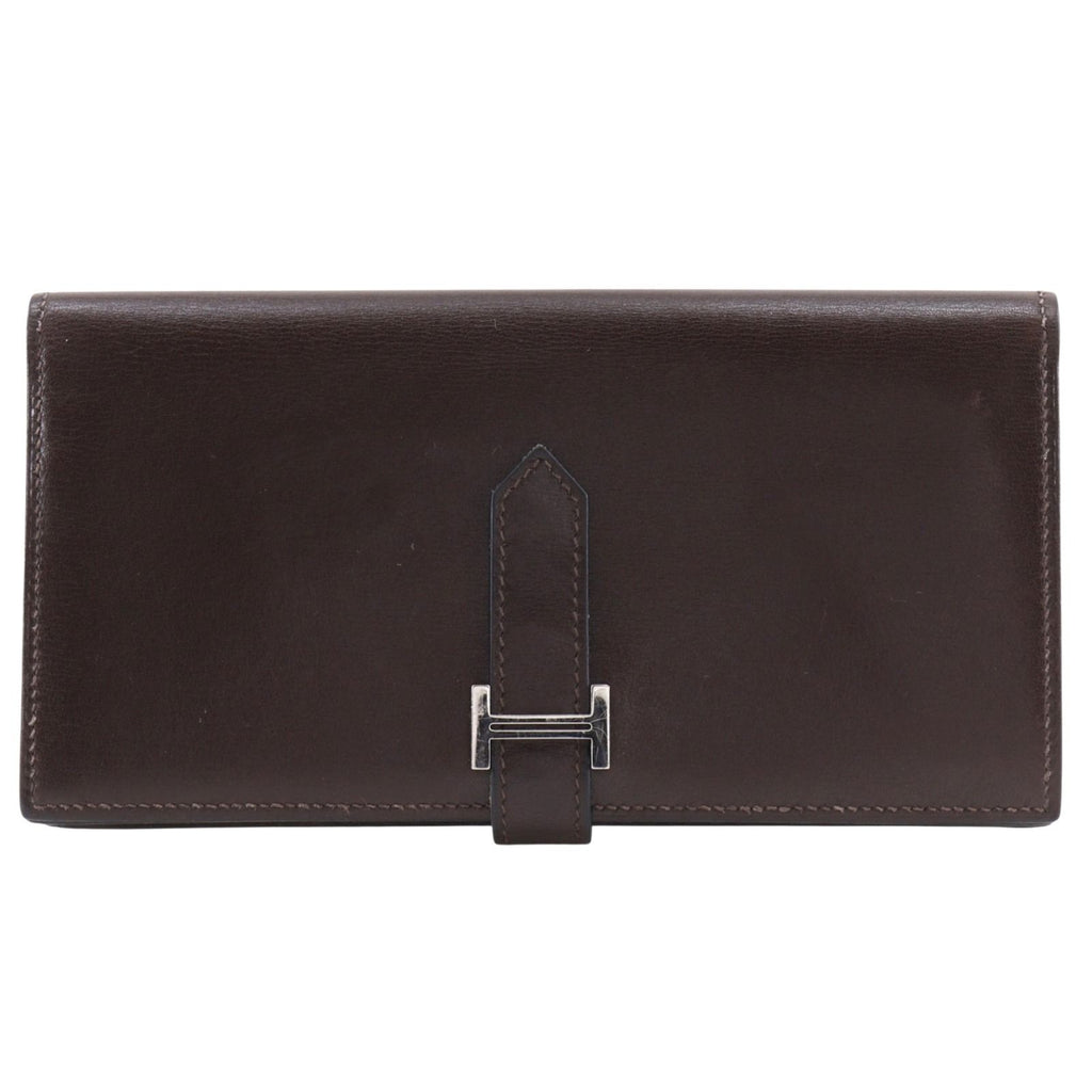 Hermes Bearn Souffle Box Calf Brown Silver Wallet