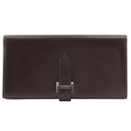 Hermes Bearn Souffle Box Calf Brown Silver Wallet