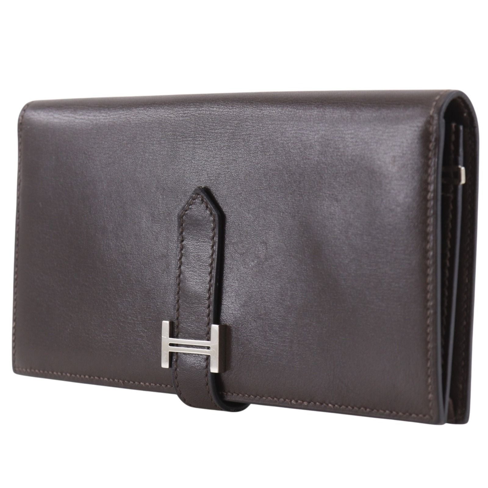 Hermes Bearn Souffle Box Calf Brown Silver Wallet — view 2