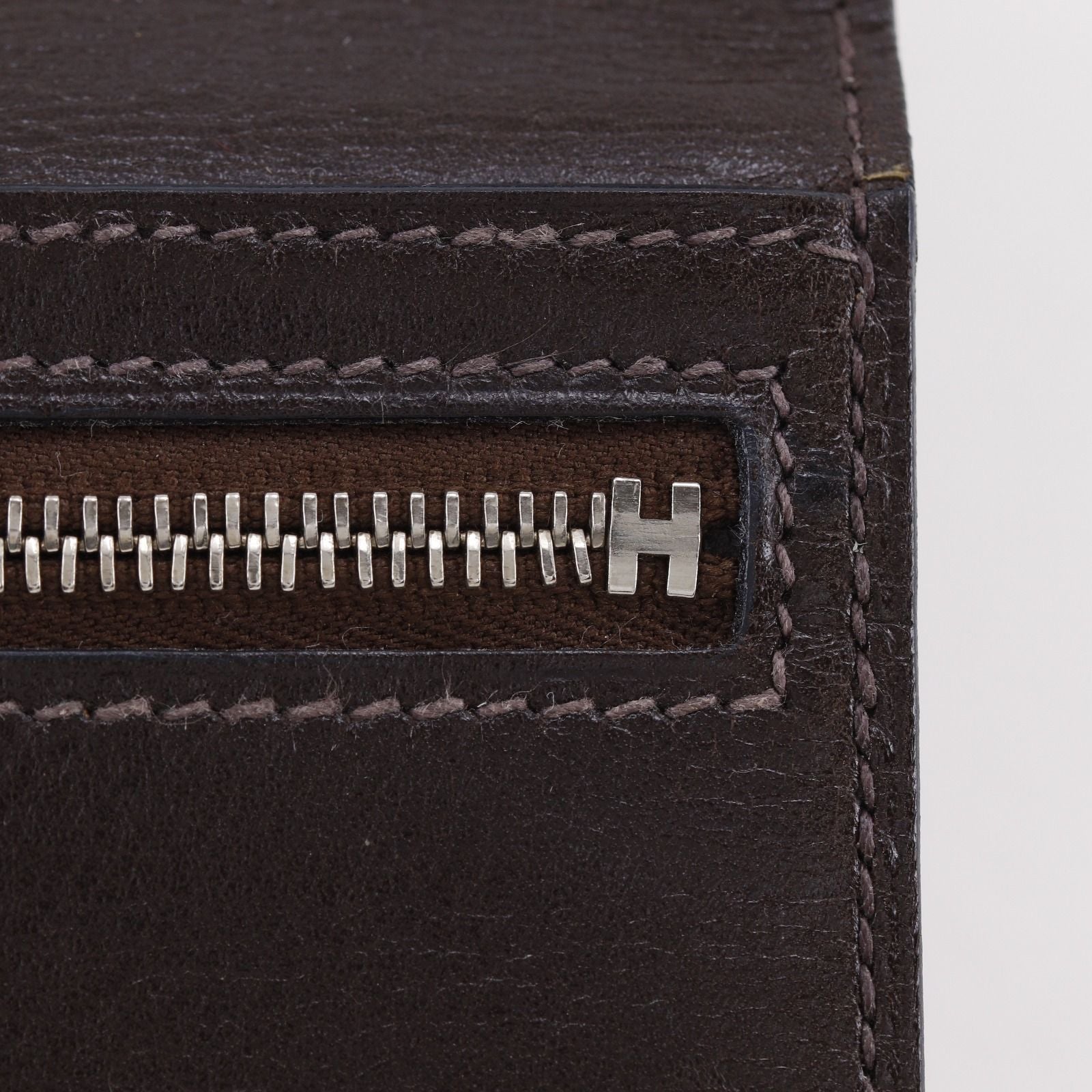Hermes Bearn Souffle Box Calf Brown Silver Wallet — view 9