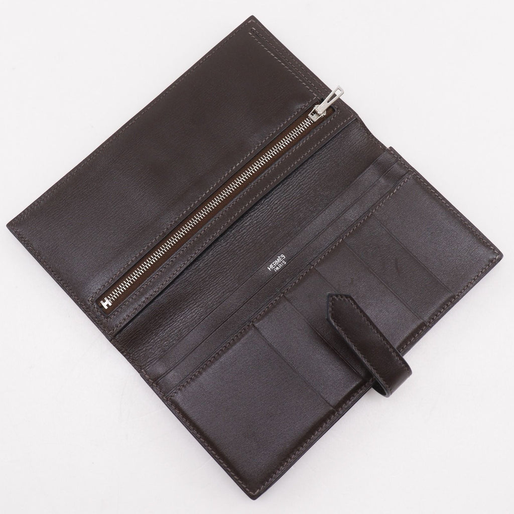 Hermes Bearn Souffle Box Calf Brown Silver Wallet — view 5