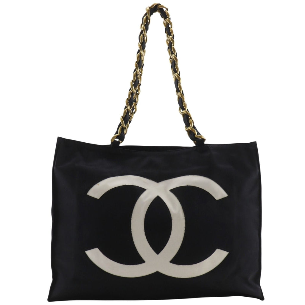 Chanel CC Logo Chain Tote Nylon Black