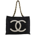 Chanel CC Logo Chain Tote Nylon Black