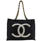 Chanel CC Logo Chain Tote Nylon Black